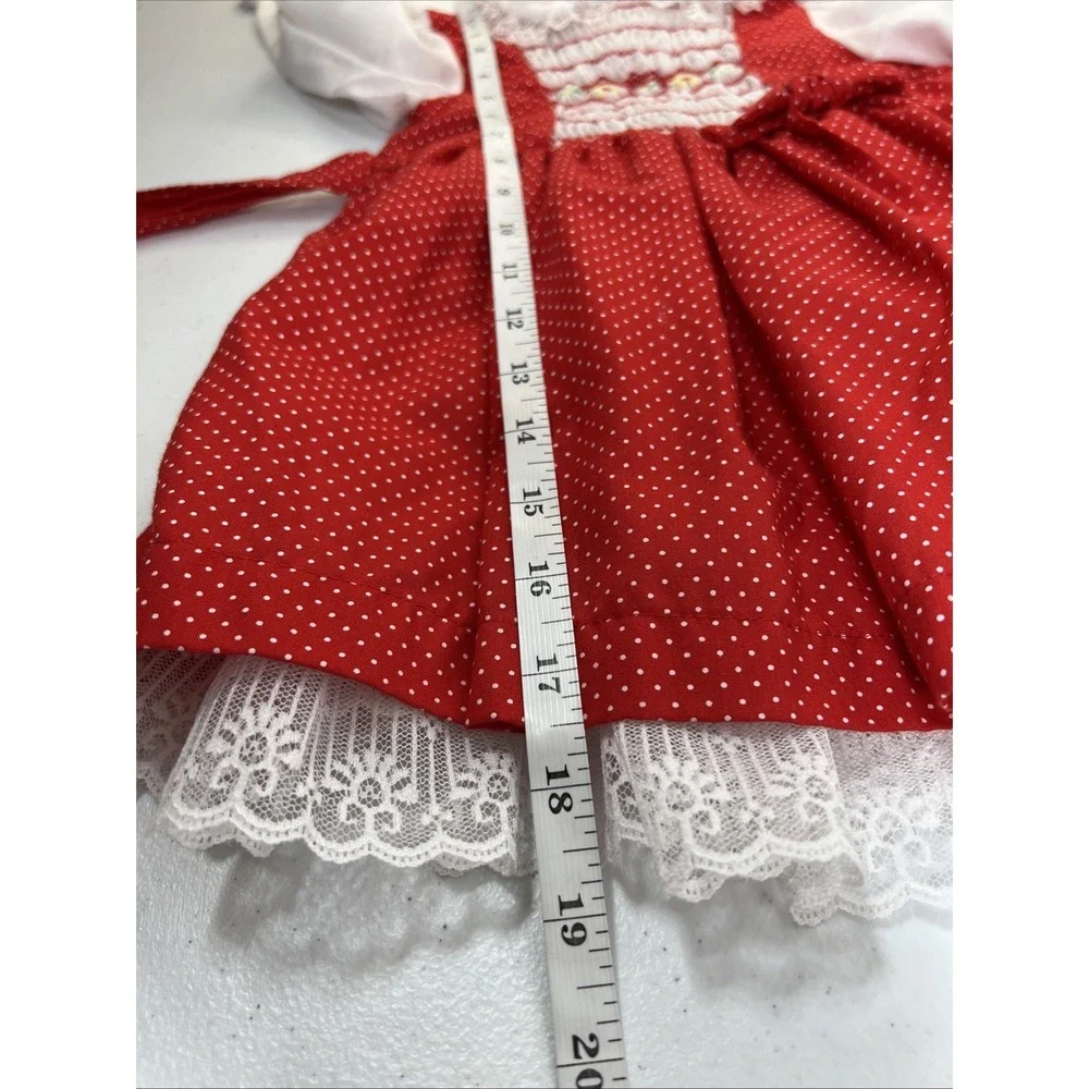 Vintage Polly Flinders Girls Red & White Polka-Dot Lace Smocked Dress Size 3T